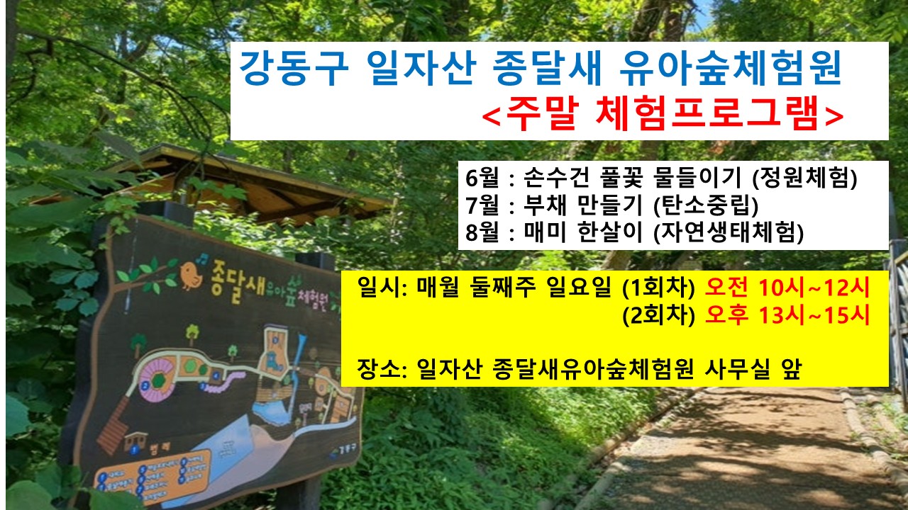 일자산 종달새유아숲체험원 주말프로그램 (일)