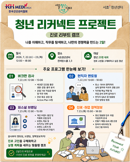 124서울청년센터 서초<청년 리커넥트 프로젝트 - 진로 리부트 캠프> 참여자 모집 사진