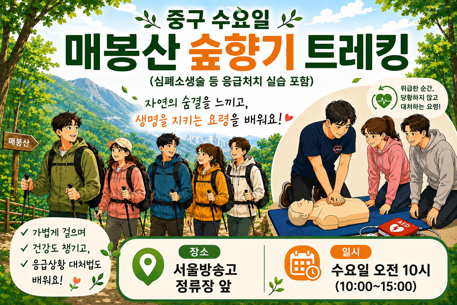 중구 수요일 매봉산 숲향기 트레킹(응급처치 실습 포함)
