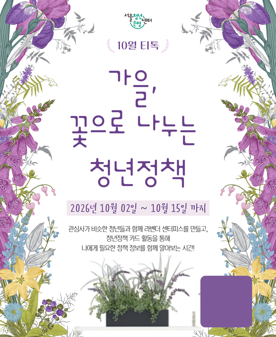 서울청년센터 은평 10월 티톡 <가을, 꽃으로 나누는 청년정책> 참여자 모집