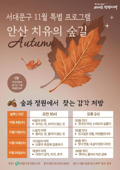 서대문구 안산 치유의 숲길(수요일)-11월 특별 프로그램 [숲과 정원에서 찾는 감각 처방] 사진